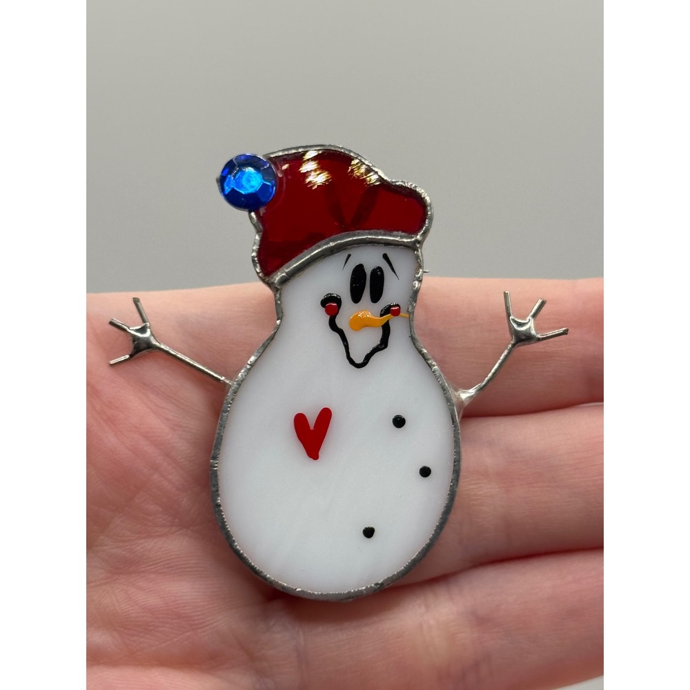 A Glass Act Snowman Brooch Pendant Stained Glass Holiday‎ Pin
